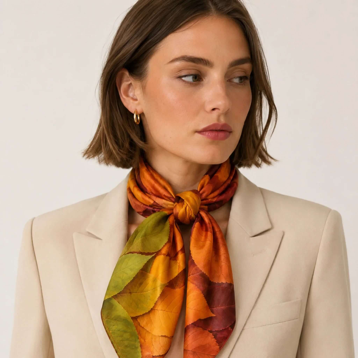 Autumn leaves silk scarf made from premium silk