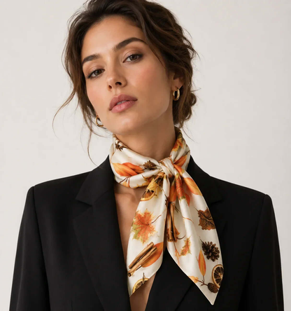 Autumn botanical silk scarf autumn pattern detail